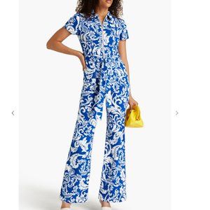NWT ALICE + OLIVIA JEANS Gorgeous belted printed denim wide-leg jumpsuit